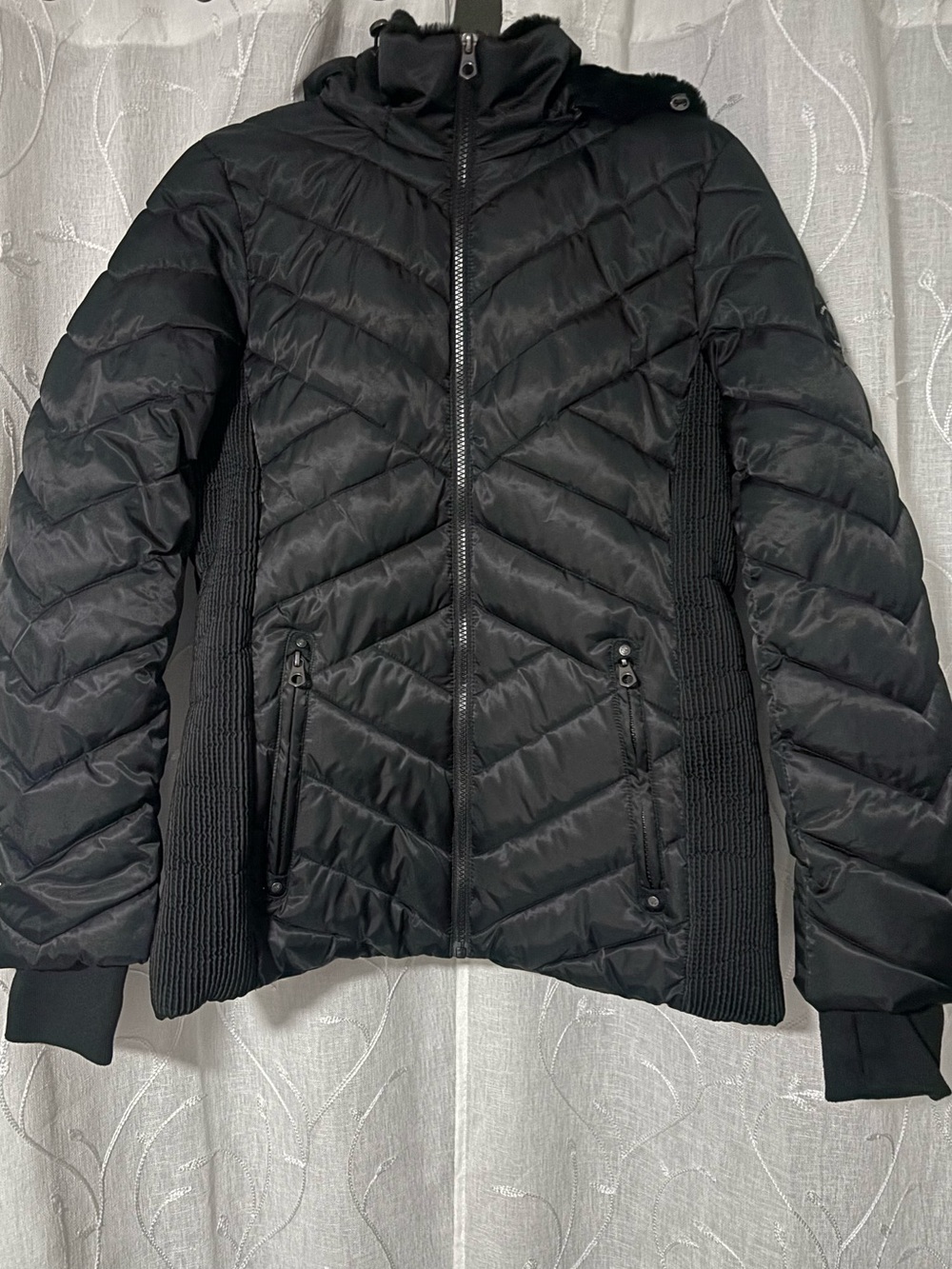 Women’s Nautica Black Quilted Puffer Jacket with Hoodie
